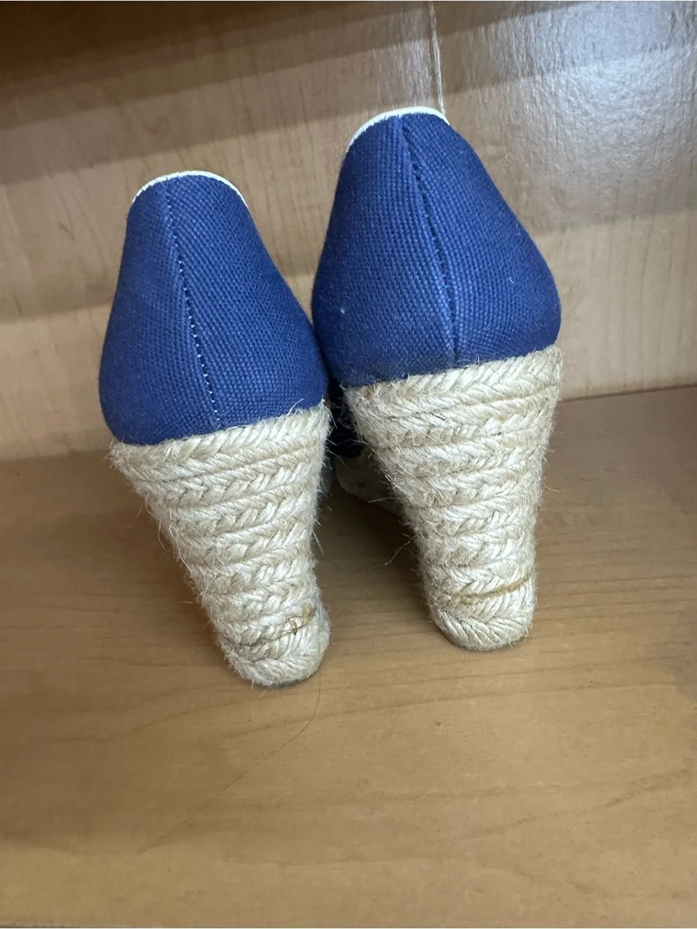 Boden Navy Espadrille Wedge Peep-Toe Heels size 38 women’s beige